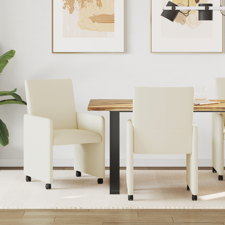 Spisebordsstole med hjul 2 pcs Creme 57 x 66 x 94 cm Kunstlæder