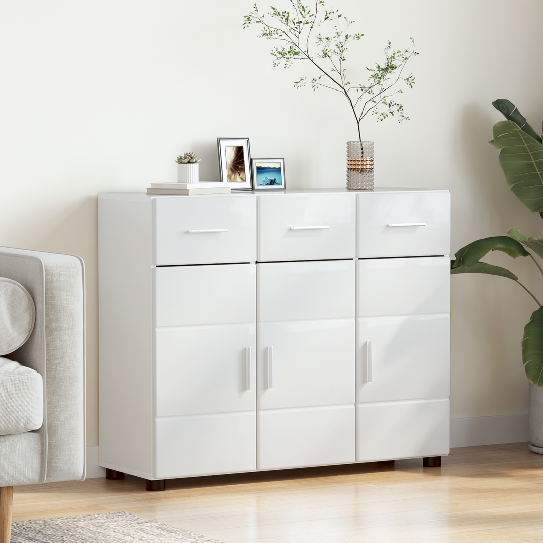 Sideboard med hylde FLORIN Høj gloss hvid 88,5 x 30,5 x 73 cm