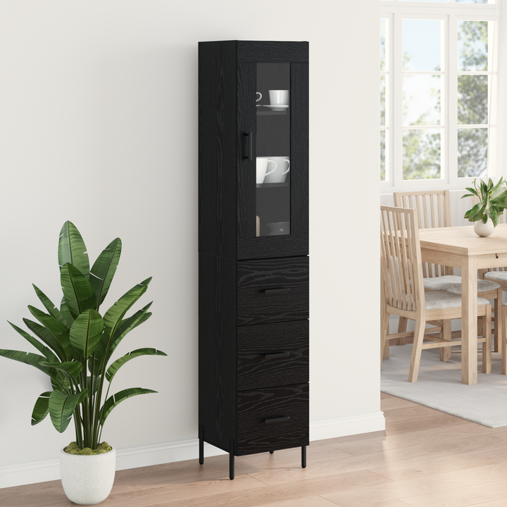 Highboard med skuffe Sort eg 34,5 x 34 x 180 cm Konstrueret træ