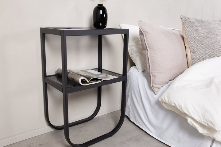 Venture Home Rocker Bedside Table - Black / Grey Smokey Glass