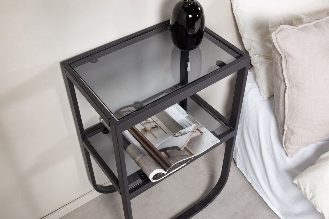 Venture Home Rocker Bedside Table - Black / Grey Smokey Glass