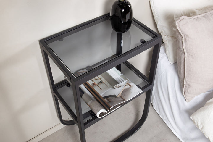 Venture Home Rocker Bedside Table - Black / Grey Smokey Glass