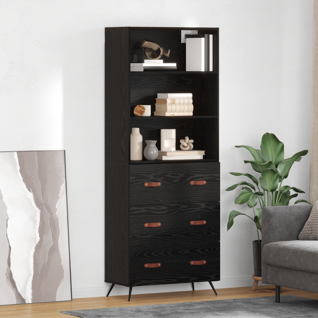 Highboard med skuffe Sort eg 69,5 x 34 x 180 cm Konstrueret træ