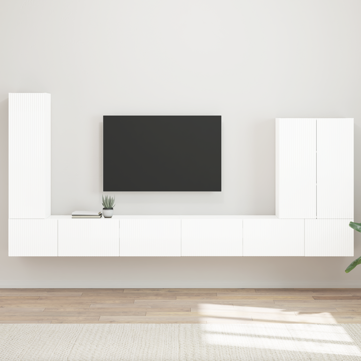 Tv vægskab sæt Vægmonteret 6 pcs Høj gloss hvid