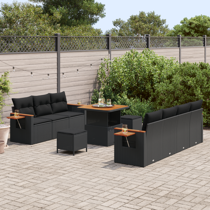 Havesofa Sæt med pude 13 pcs Sort polyrattan