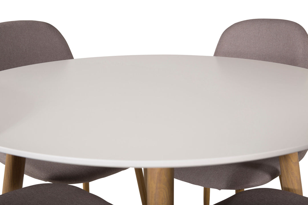 Venture Home Plaza Runt Matbord - Ek-Look / Vit - ø100*H75 +Polar Dining chair Oak legs / Grey Fabric _4
