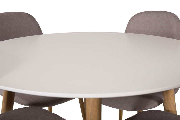 Venture Home Plaza Runt Matbord - Ek-Look / Vit - ø100*H75 +Polar Dining chair Oak legs / Grey Fabric _4