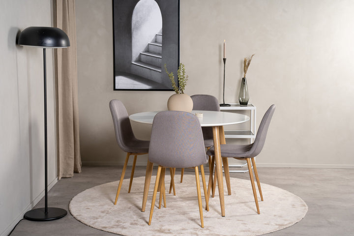 Venture Home Plaza Runt Matbord - Ek-Look / Vit - ø100*H75 +Polar Dining chair Oak legs / Grey Fabric _4