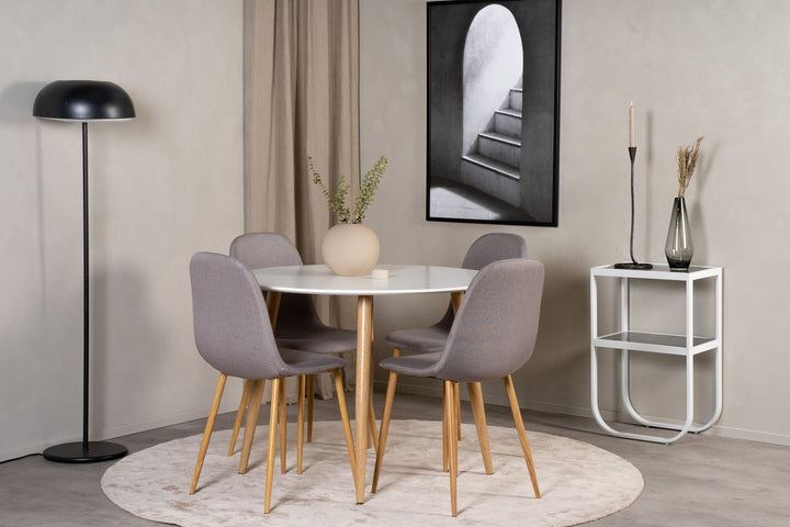 Venture Home Plaza Runt Matbord - Ek-Look / Vit - ø100*H75 +Polar Dining chair Oak legs / Grey Fabric _4