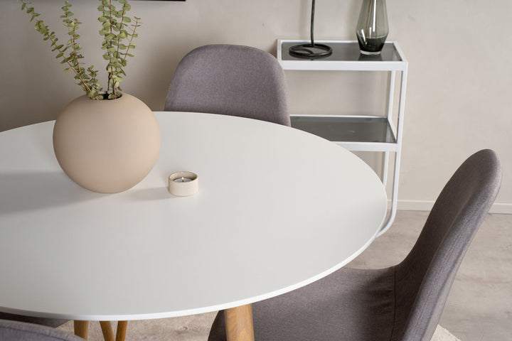 Venture Home Plaza Runt Matbord - Ek-Look / Vit - ø100*H75 +Polar Dining chair Oak legs / Grey Fabric _4
