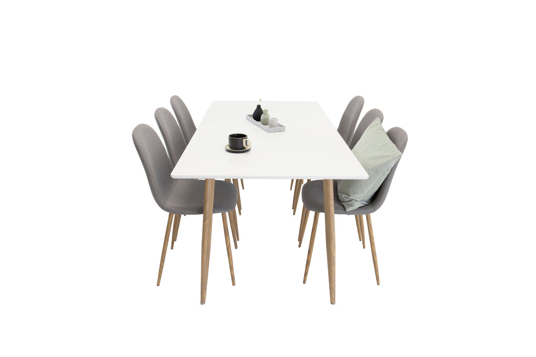 Venture Home Polar Matbord - Ek-Look / Vit- 180*90*H75 +Polar Dining chair Oak legs / Grey Fabric _6