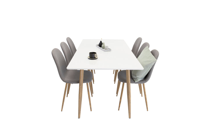 Venture Home Polar Matbord - Ek-Look / Vit- 180*90*H75 +Polar Dining chair Oak legs / Grey Fabric _6