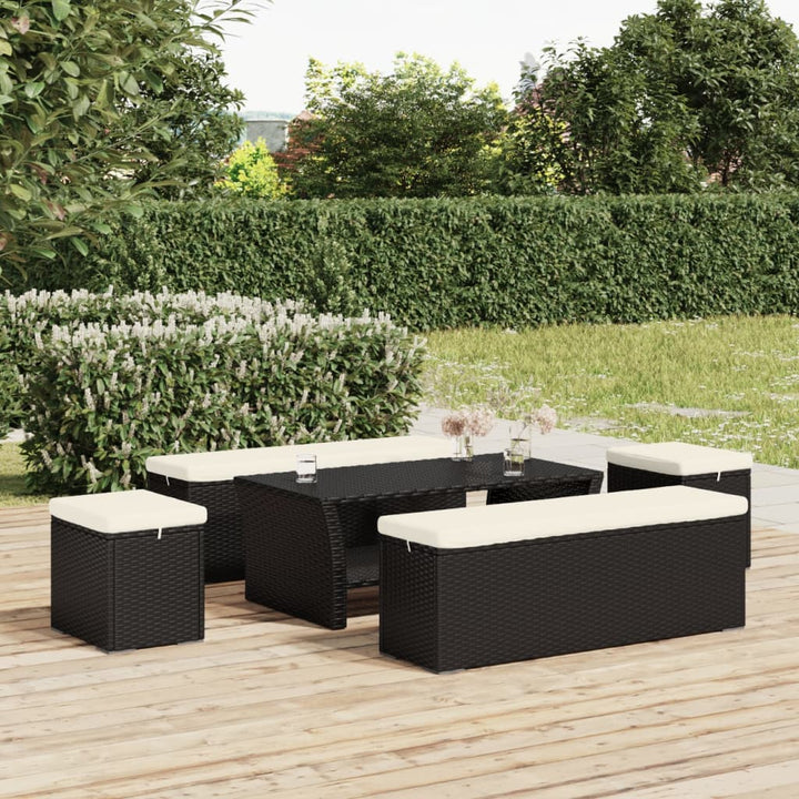 ottomaner med hynder 2 stk. 40x30x40 cm polyrattan sort