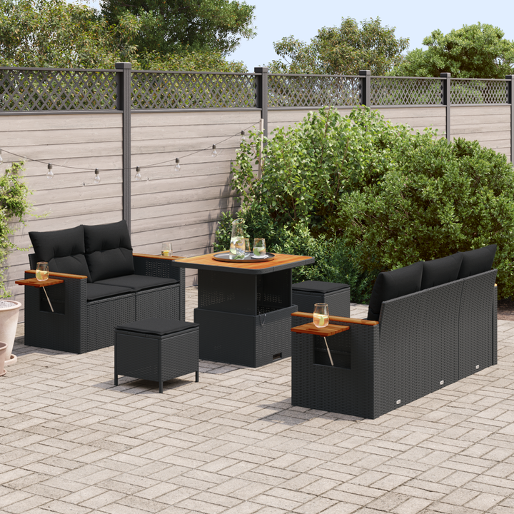 Havesofa Sæt med pude 10 pcs Sort polyrattan