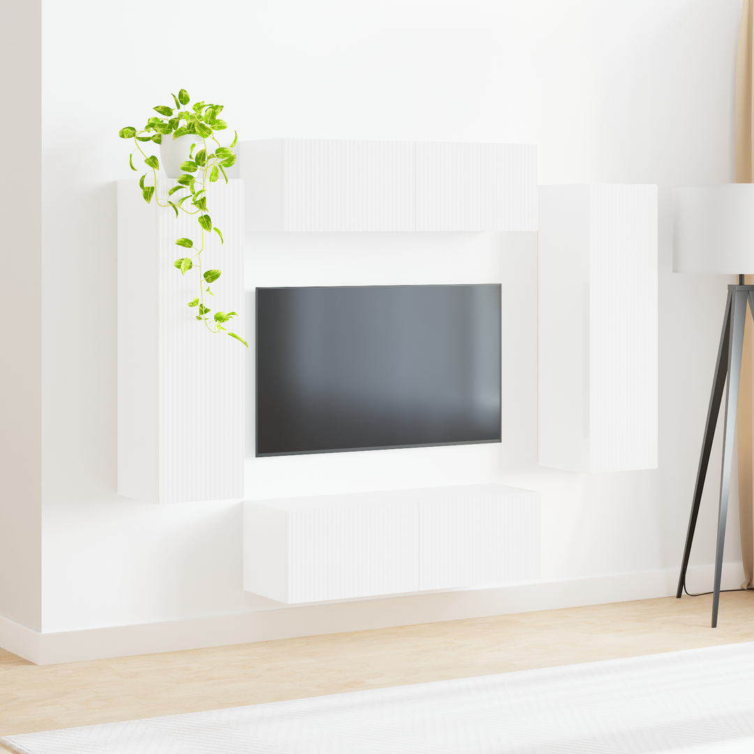 Tv vægskab sæt Vægmonteret 4 pcs Høj gloss hvid Konstrueret træ