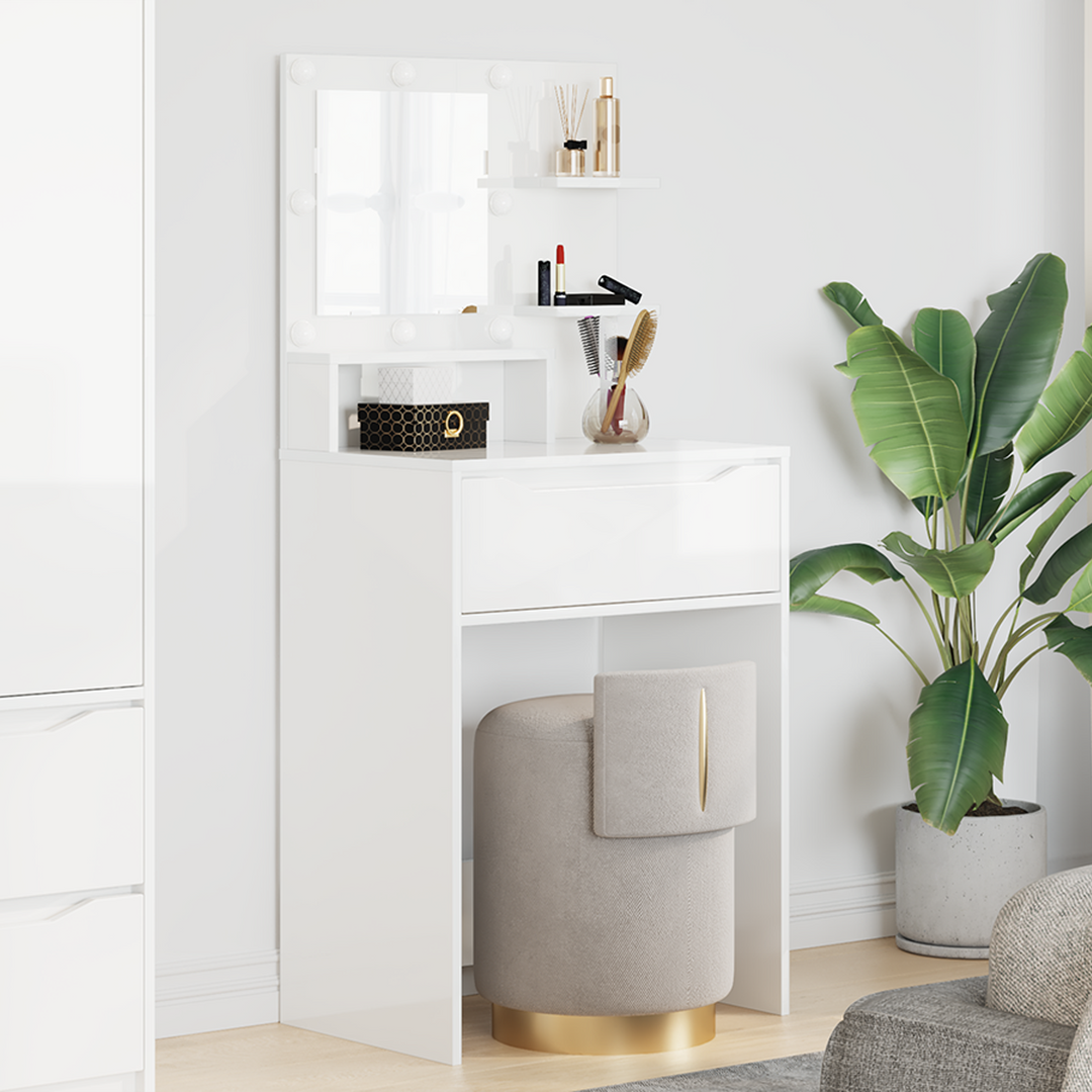 Soveværelsessminkeborde Høj gloss hvid 80 x 39,6 x 135 cm