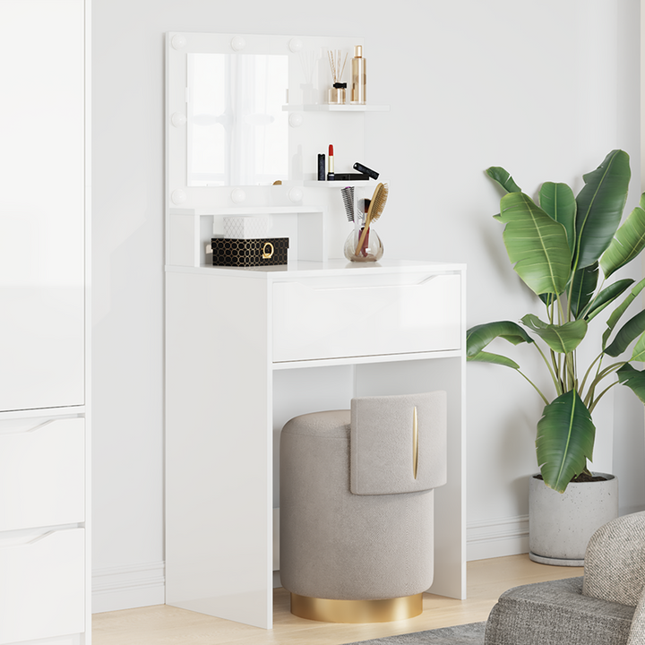 Soveværelsessminkeborde Høj gloss hvid 80 x 39,6 x 135 cm