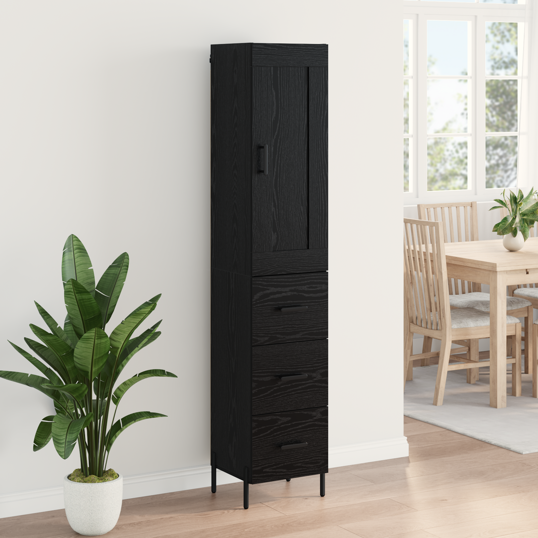 Highboard med skuffe Sort eg 34,5 x 34 x 180 cm Konstrueret træ