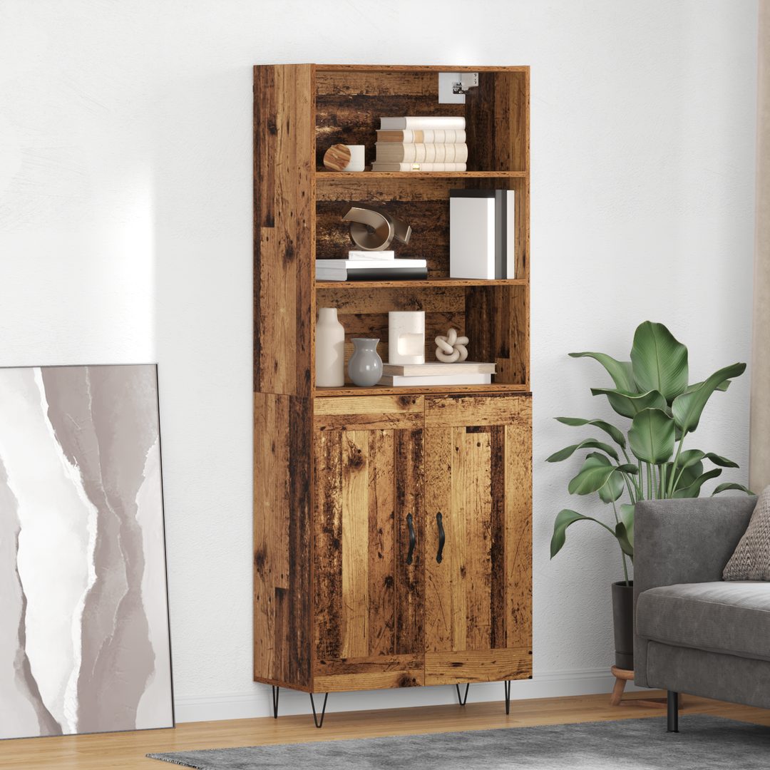 Highboard 2 pcs Gammelt træ Konstrueret træ