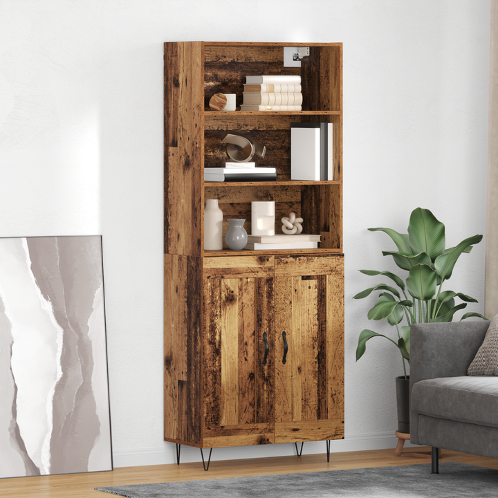 Highboard 2 pcs Gammelt træ Konstrueret træ