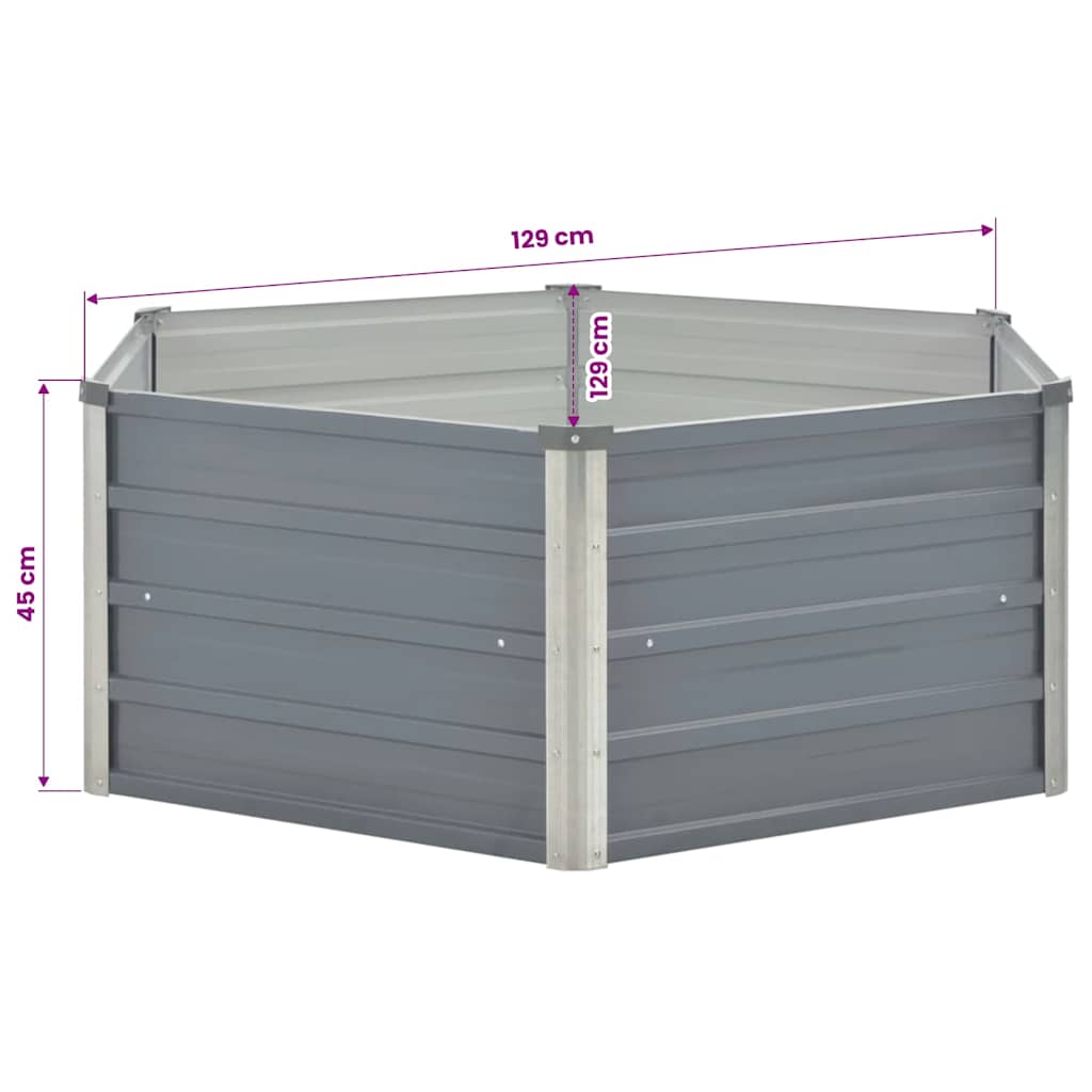 hævet havekasse 129 x 129 x 45 gråt galvaniseret stål