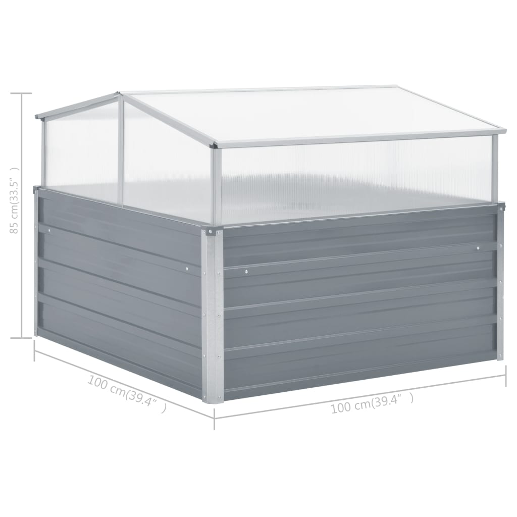 drivhus 100x100x85 cm galvaniseret stål grå