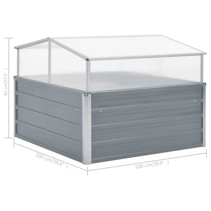 drivhus 100x100x85 cm galvaniseret stål grå