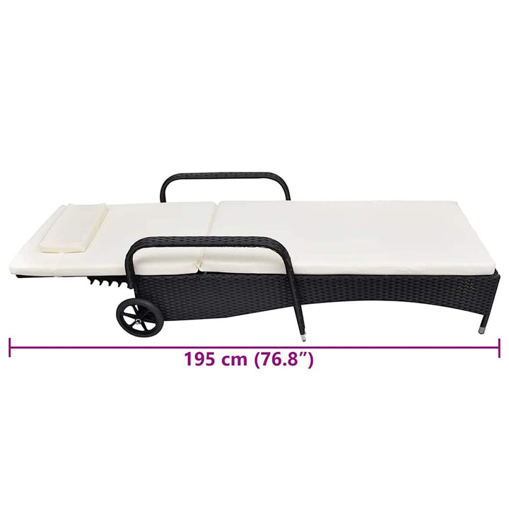 liggestol med hynde & hjul polyrattan sort