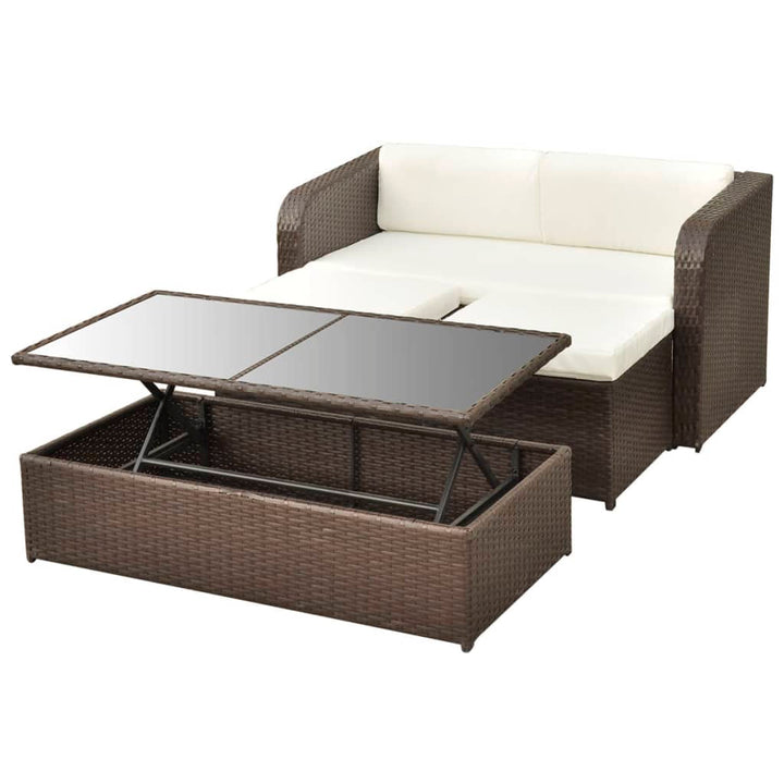 haveloungesæt 4 dele med hynder polyrattan brun