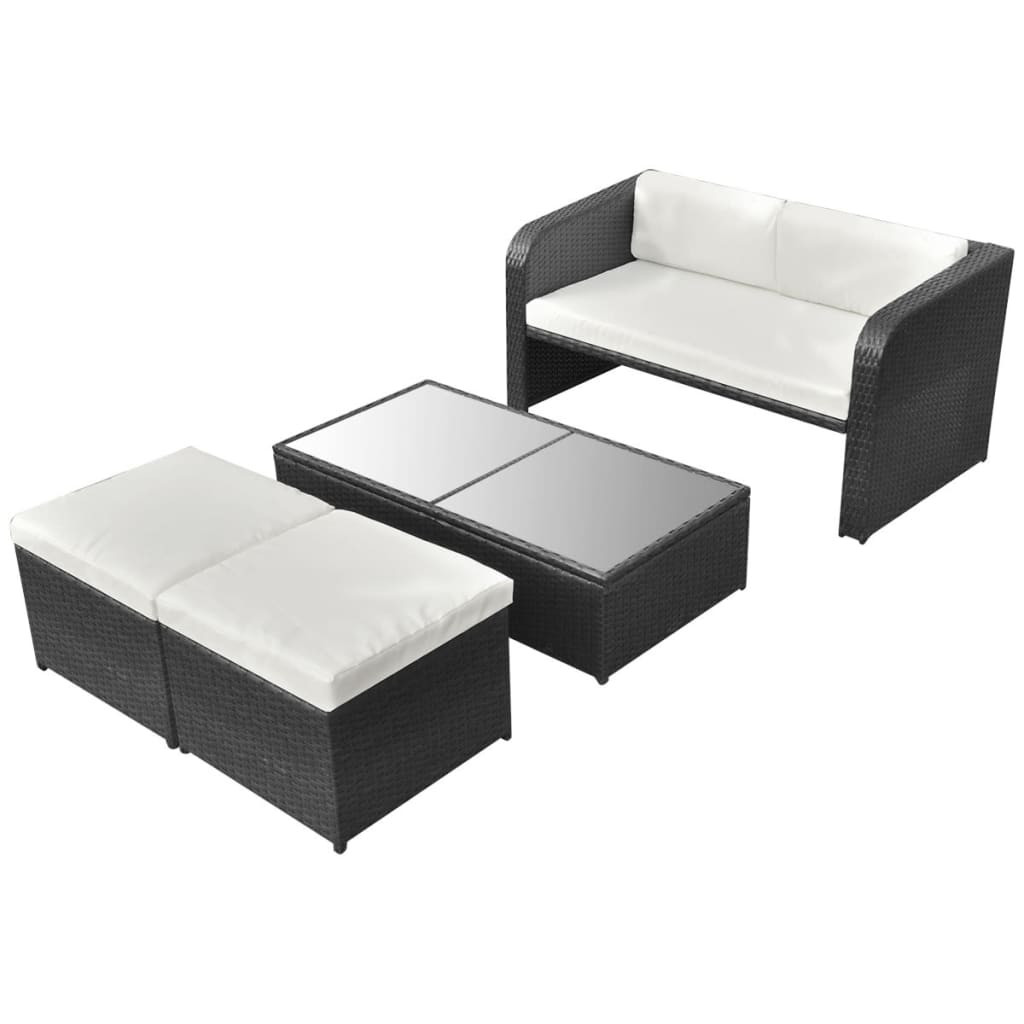 haveloungesæt 4 dele med hynder polyrattan sort