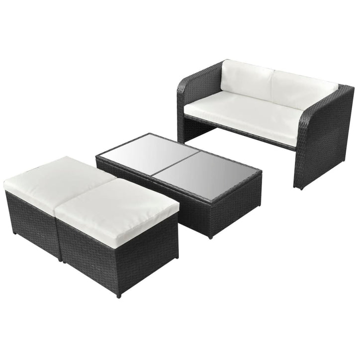 haveloungesæt 4 dele med hynder polyrattan sort