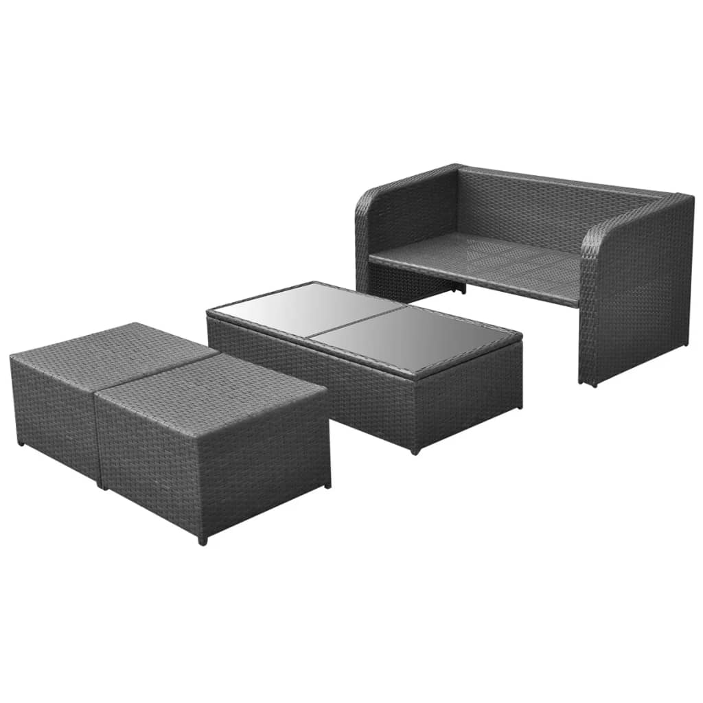haveloungesæt 4 dele med hynder polyrattan sort