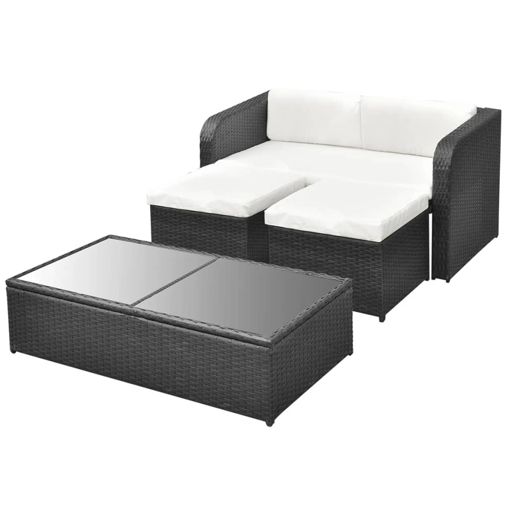 haveloungesæt 4 dele med hynder polyrattan sort