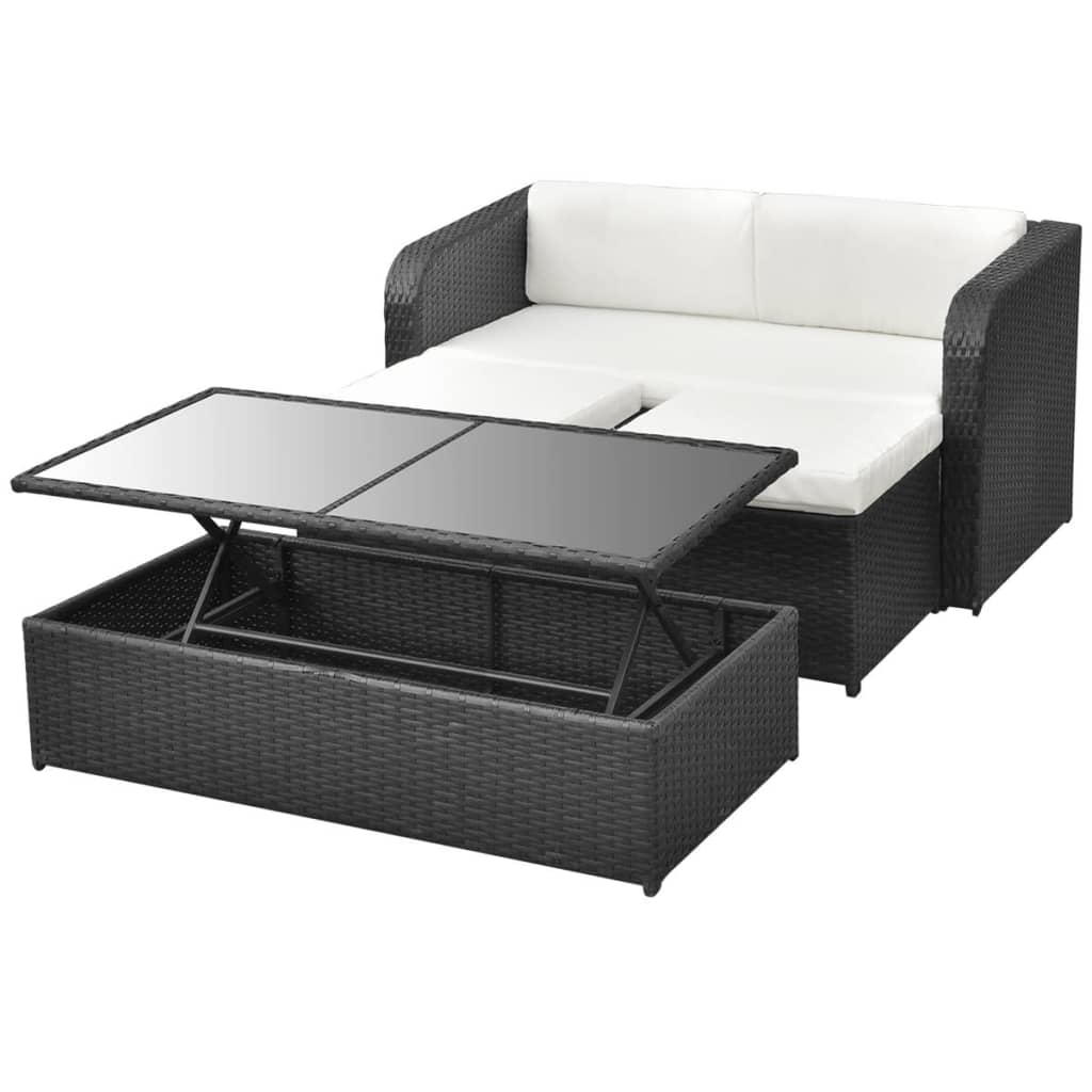 haveloungesæt 4 dele med hynder polyrattan sort