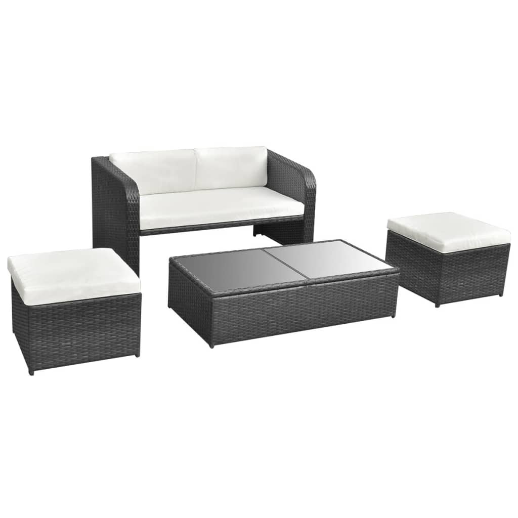 haveloungesæt 4 dele med hynder polyrattan sort
