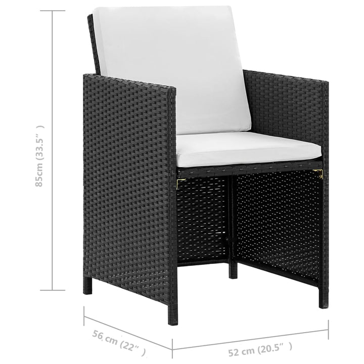udendørs spisebordssæt 5 dele med hynder polyrattan sort