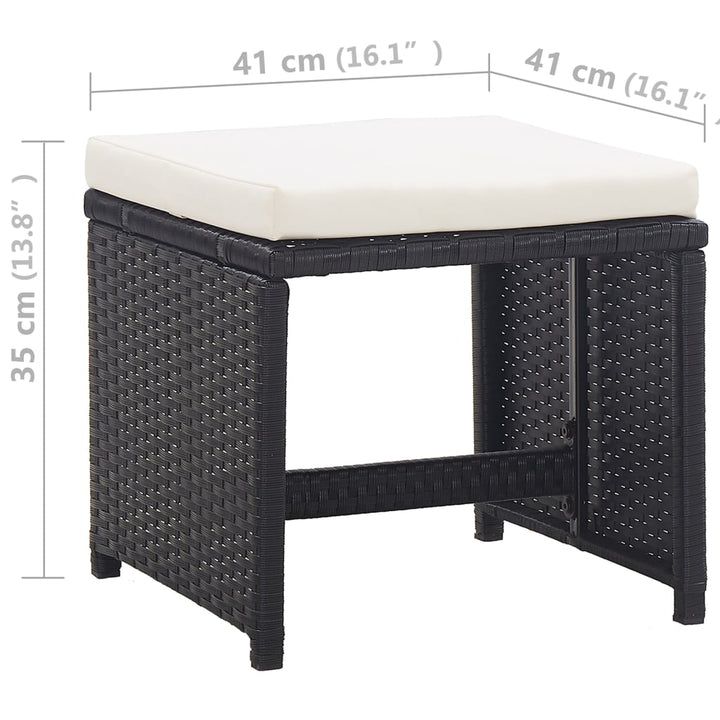udendørs spisebordssæt 5 dele med hynder polyrattan sort