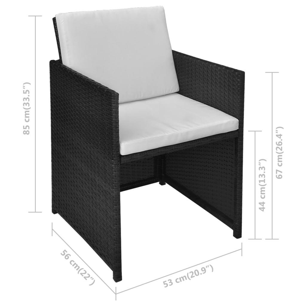 bistrosæt 3 dele med hynder polyrattan sort