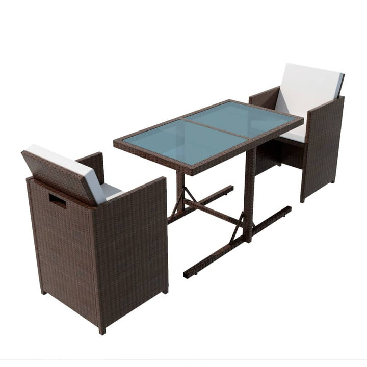 bistrosæt 3 dele med hynder polyrattan brun