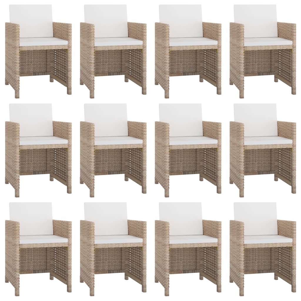 udendørs spisebordssæt 13 dele med hynder polyrattan beige