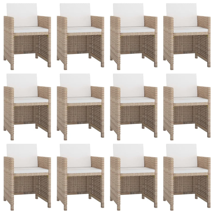 udendørs spisebordssæt 13 dele med hynder polyrattan beige