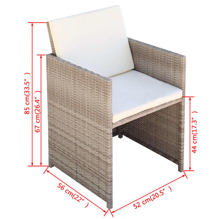 udendørs spisebordssæt 5 dele med hynder polyrattan beige
