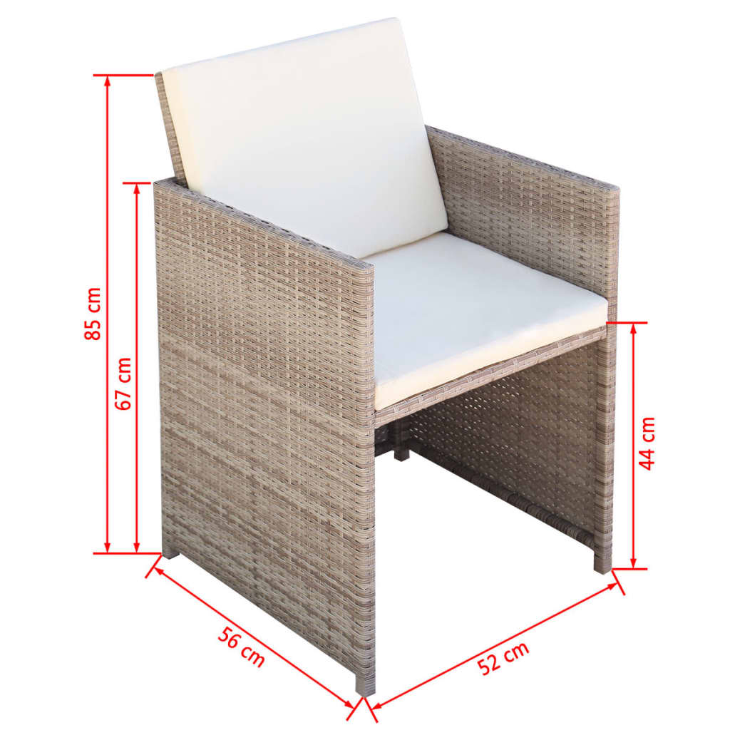 udendørs spisebordssæt 11 dele med hynder polyrattan beige