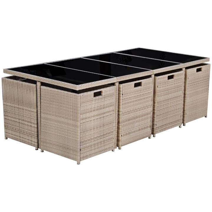 udendørs spisebordssæt 13 dele med hynder polyrattan beige