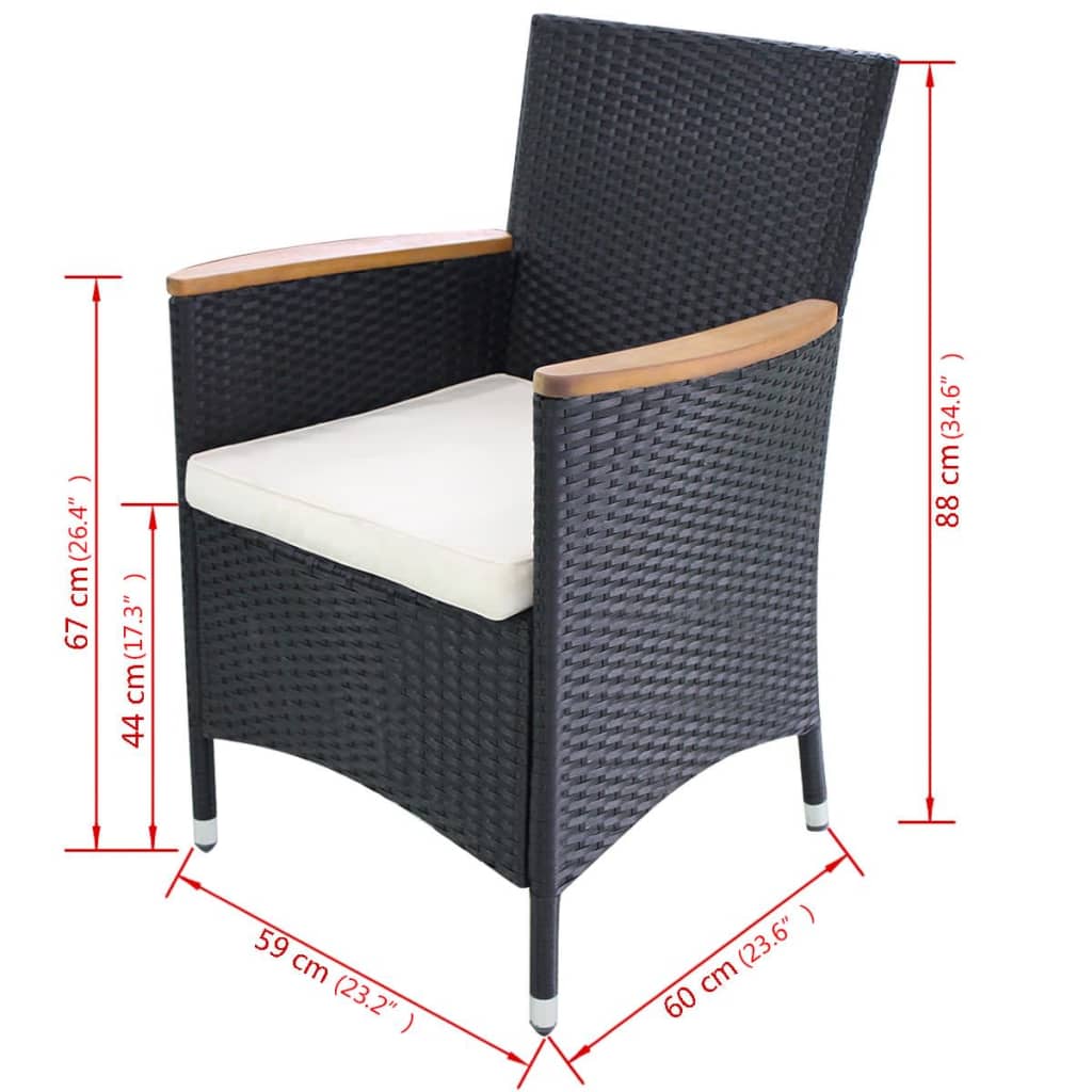 havestole 2 stk. med hynder polyrattan sort
