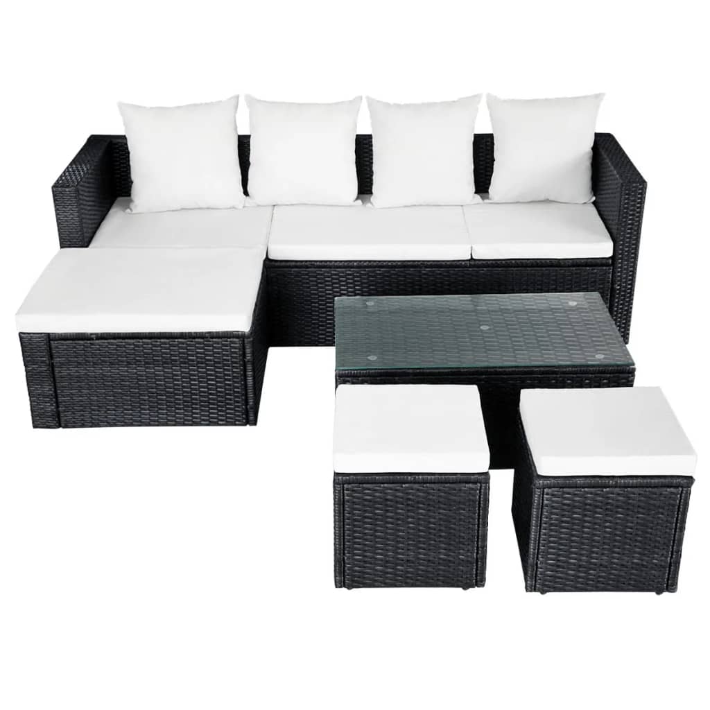 haveloungesæt 4 dele med hynder polyrattan sort