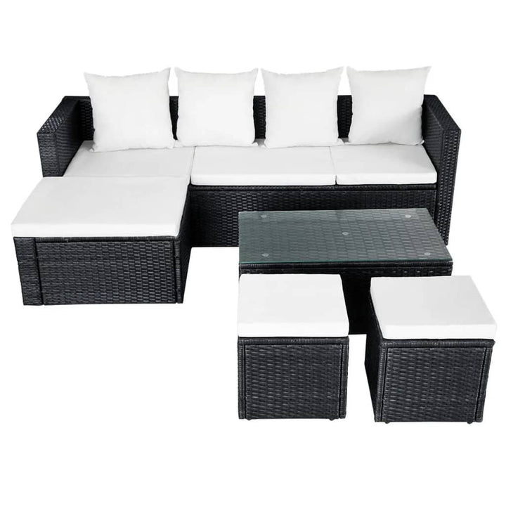 haveloungesæt 4 dele med hynder polyrattan sort