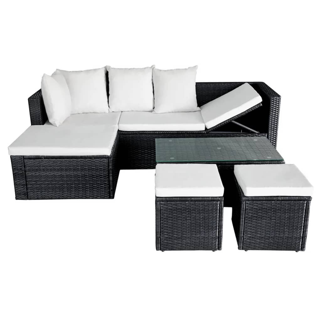 haveloungesæt 4 dele med hynder polyrattan sort