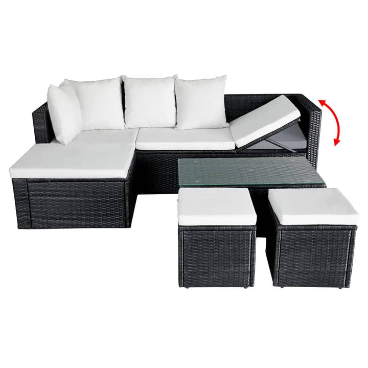 haveloungesæt 4 dele med hynder polyrattan sort