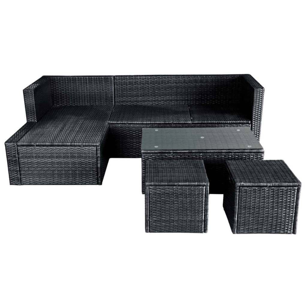 haveloungesæt 4 dele med hynder polyrattan sort